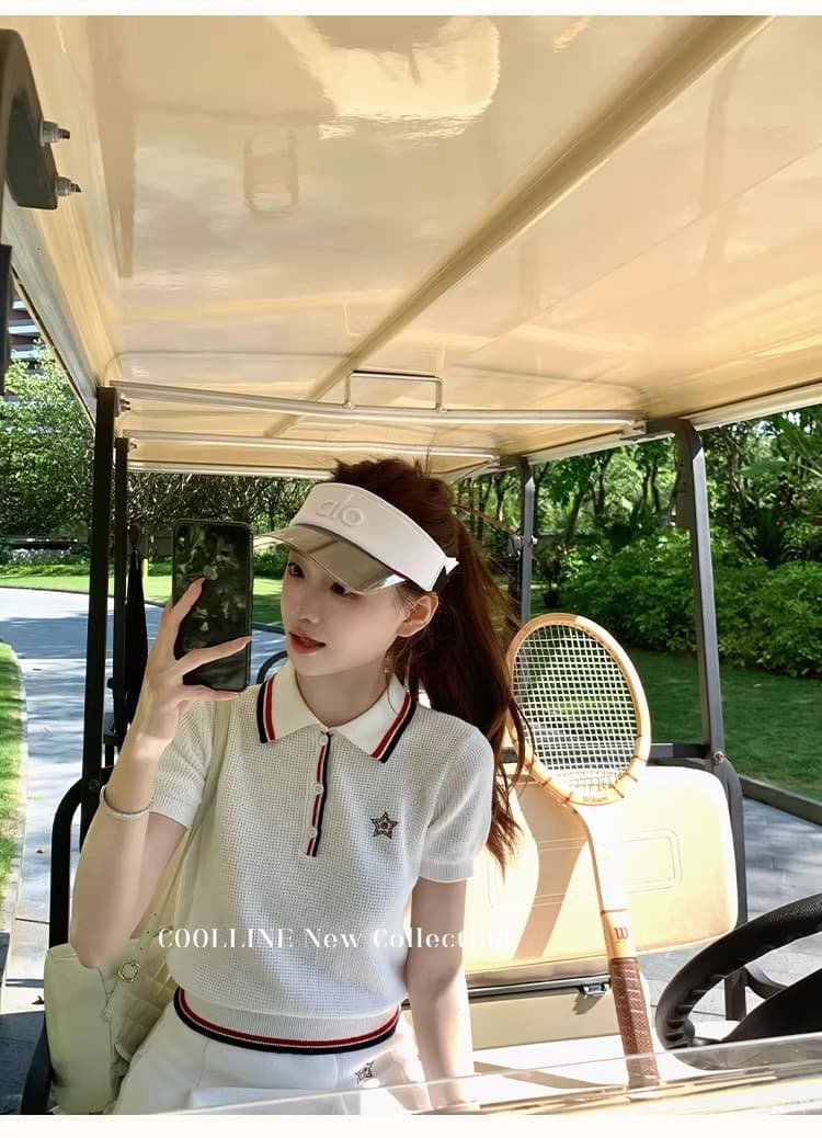 coolline 숲 희 di@r 산소 소녀 네트워킹 공 시리즈 후아 남편 그리드 니트 polo 미니 스커트 세트 상세 이미지 11