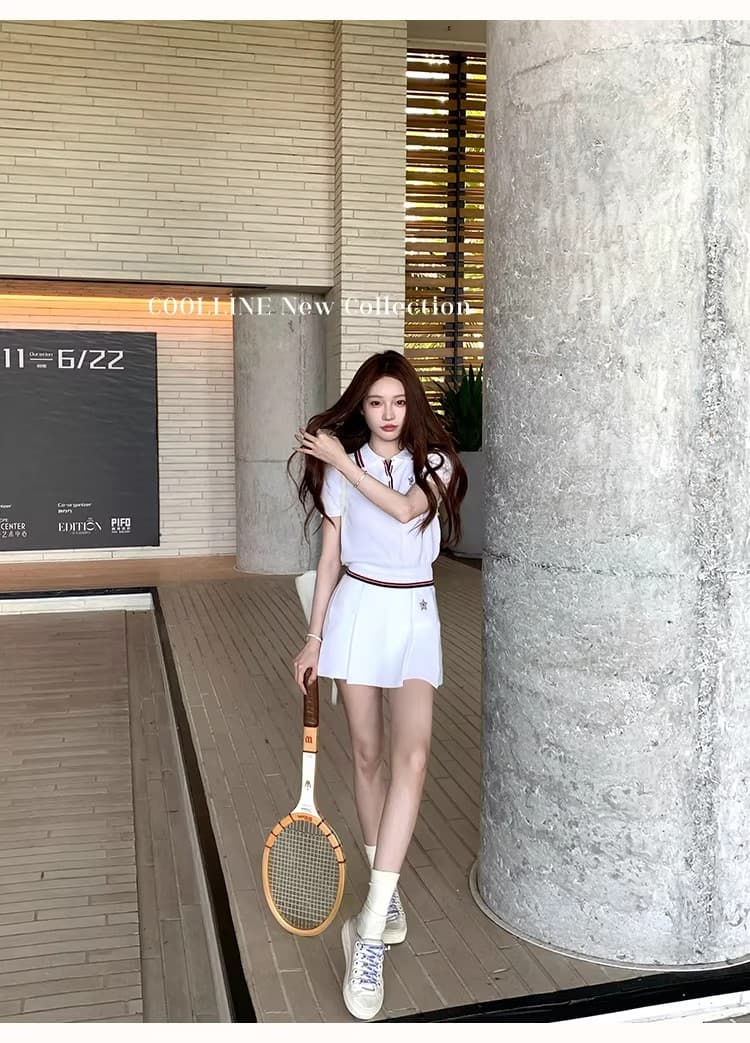coolline 숲 희 di@r 산소 소녀 네트워킹 공 시리즈 후아 남편 그리드 니트 polo 미니 스커트 세트 상세 이미지 20