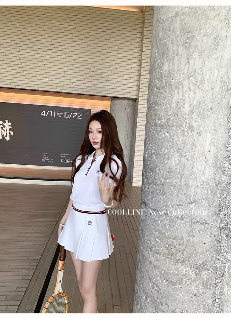 coolline 숲 희 di@r 산소 소녀 네트워킹 공 시리즈 후아 남편 그리드 니트 polo 미니 스커트 세트 상세 이미지 22