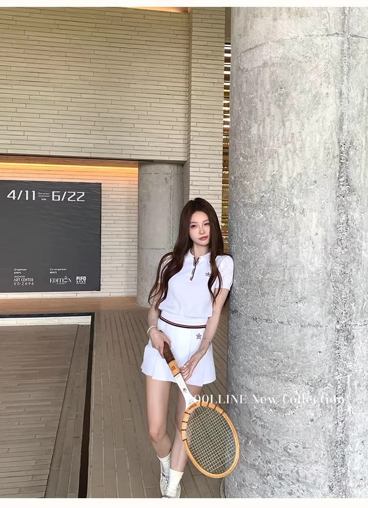 coolline 숲 희 di@r 산소 소녀 네트워킹 공 시리즈 후아 남편 그리드 니트 polo 미니 스커트 세트 상세 이미지 27
