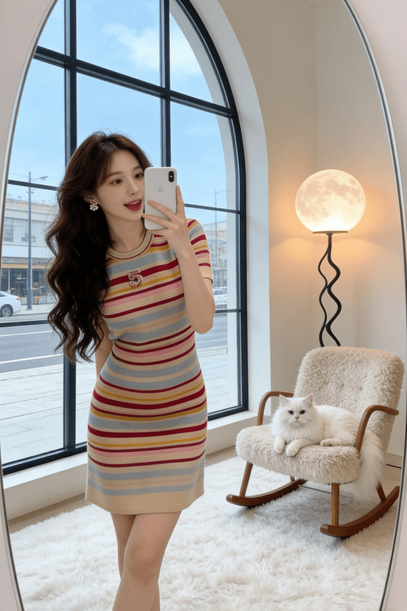 컬러 바 품격 작은 샤넬 스타일 여름 니트 드레스 슬림해 보이는 핫걸 하이웨이스트 패션 몸매 가꾸기 섹시함 캐주얼 치마 상세 이미지 3
