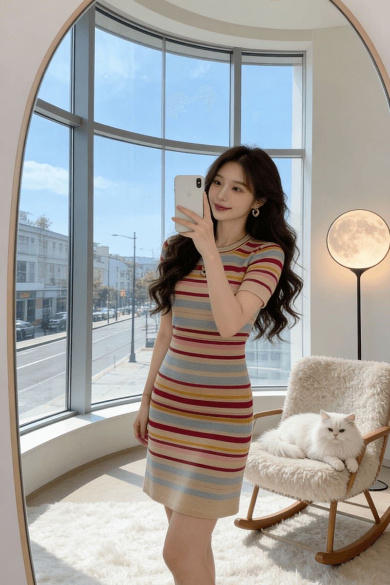 컬러 바 품격 작은 샤넬 스타일 여름 니트 드레스 슬림해 보이는 핫걸 하이웨이스트 패션 몸매 가꾸기 섹시함 캐주얼 치마 상세 이미지 5