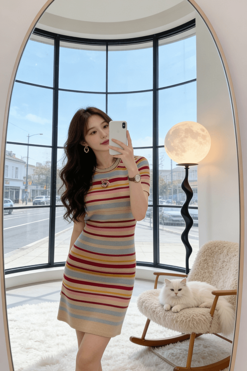 컬러 바 품격 작은 샤넬 스타일 여름 니트 드레스 슬림해 보이는 핫걸 하이웨이스트 패션 몸매 가꾸기 섹시함 캐주얼 치마 상세 이미지 6