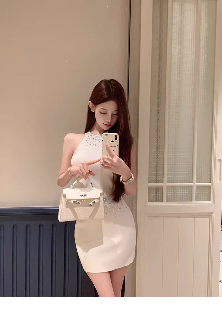luna 루 Na 무거운 작업 비즈 박기 행침 목 조끼 니트 미니 스커트 드레스 투피스 세트 상세 이미지 20