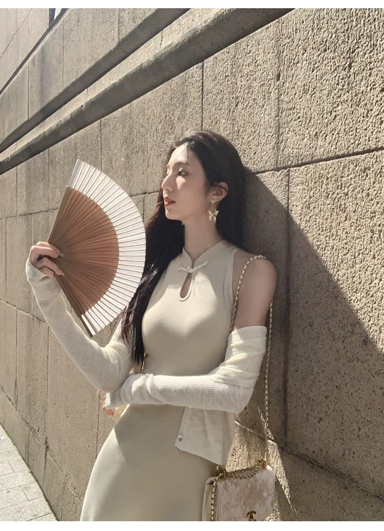 2026 여름 여성 의류 새로운 중식 국풍 단추 민소매 조끼 니트 드레스 상세 이미지 9