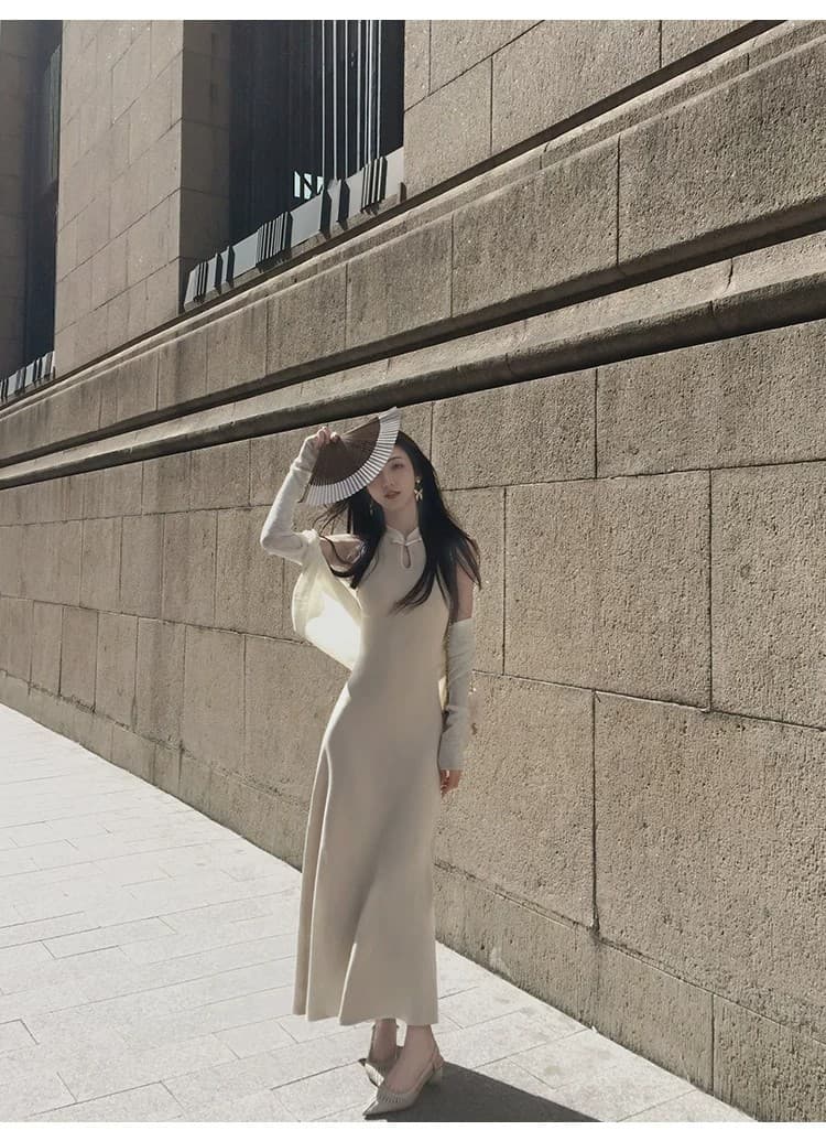 2026 여름 여성 의류 새로운 중식 국풍 단추 민소매 조끼 니트 드레스 상세 이미지 10