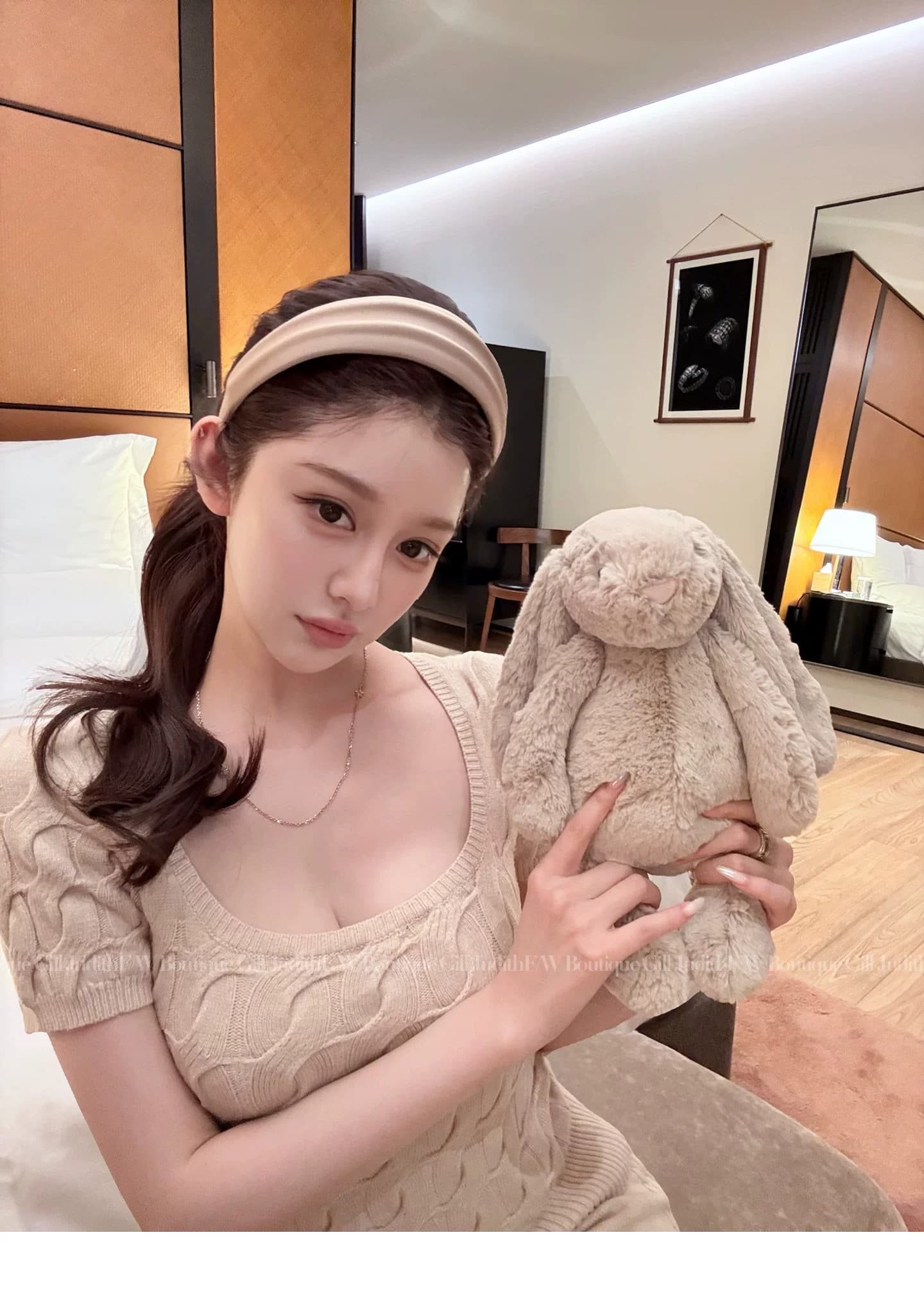 한 비 지아 hallstatt 비싼 가스 오래된 돈 바람 베이지 색 트위스트 꽃 니트 기본 셔츠 스트레이트 긴 바지 세트 상세 이미지 31