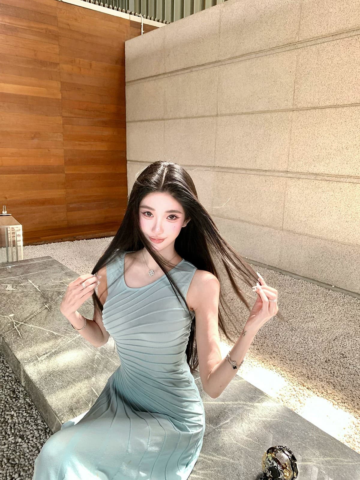 barb chill 갤러리 봐라. 전시회 프랑스식 민소매 드레스 롱 스커트 여성 여름 5 월 1 일 여행 니트 원피스 상세 이미지 31