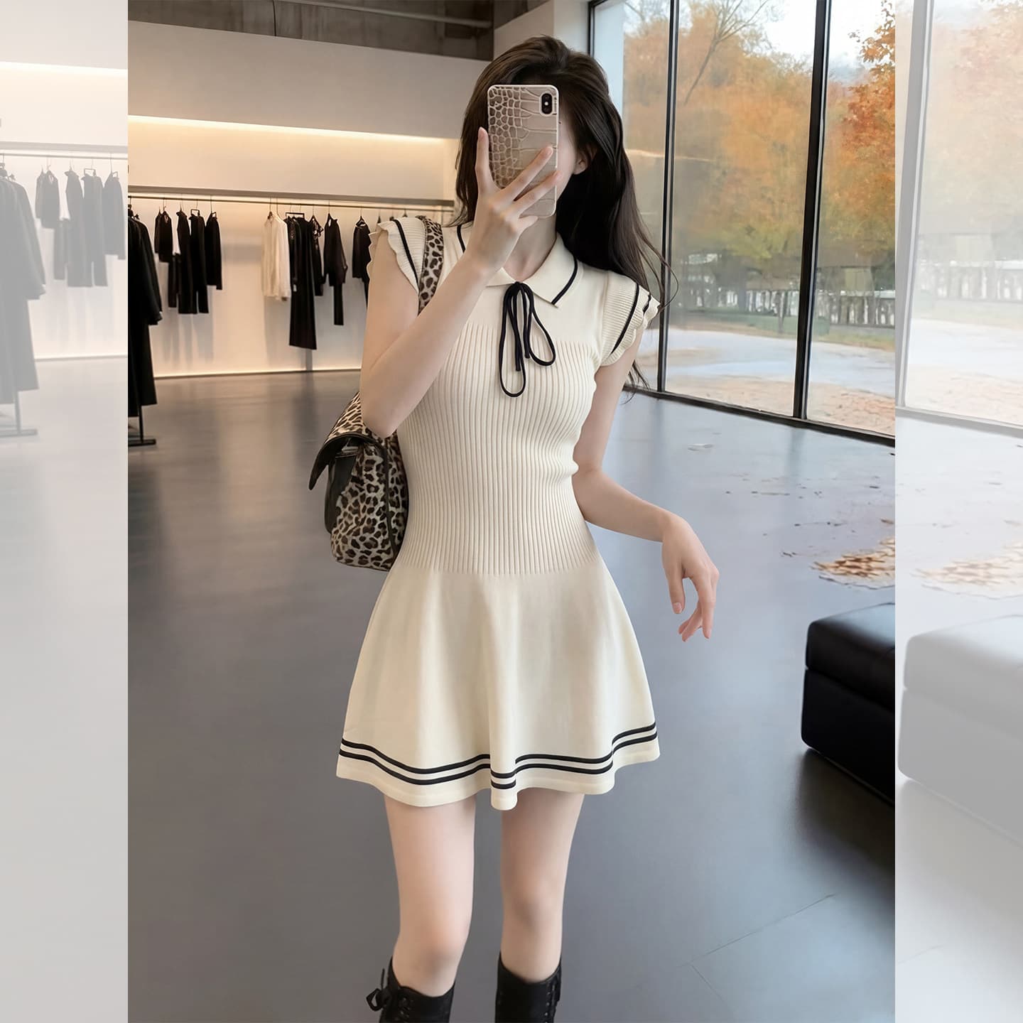 한국 얼음 실크 니트 여성 드레스 여름 프랑스식 사소한 착용 가져 가라. 관대 한 점잖은 아름다운 자이언트 잘 생긴 ~ 중 학원 스타일 상세 이미지 5