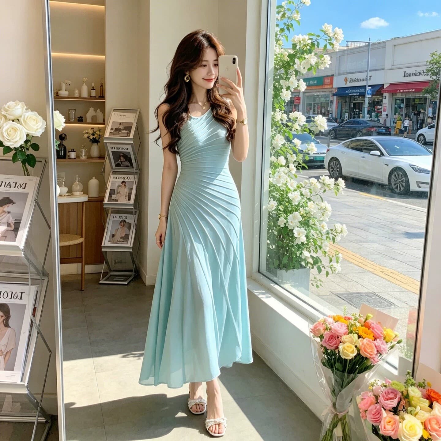 폭발 허리 수축 슬림해 보이는 센 부서 한 부서 ins 슈퍼 화재 2026 여름 새로운 부드러운 바람 롱 스커트 여성 드레스 이미지 5