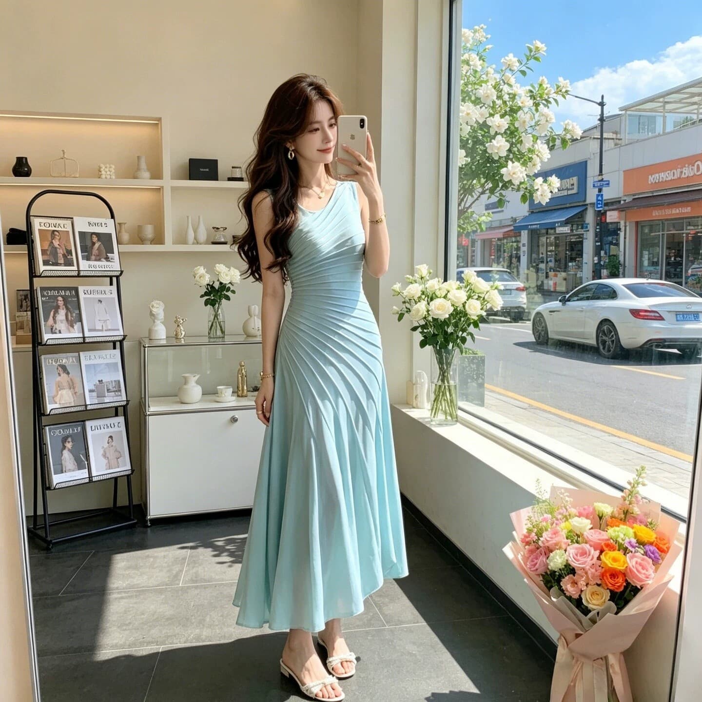 폭발 허리 수축 슬림해 보이는 센 부서 한 부서 ins 슈퍼 화재 2026 여름 새로운 부드러운 바람 롱 스커트 여성 드레스 이미지 2