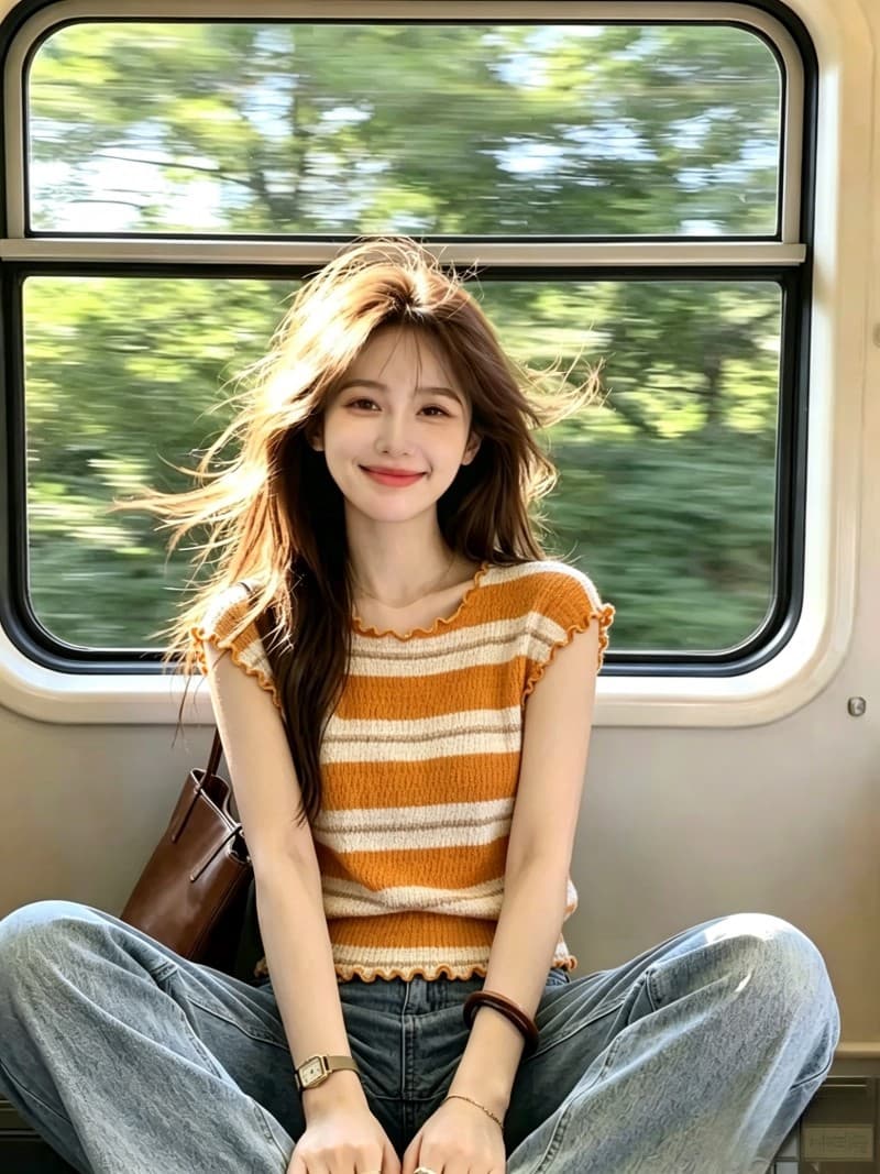 보존 섹션 추천 한 부서 프릴 스트라이프 니트 스웨터 여성 여름 새로운 외국 가스 연령 감소 작은 날다 소매 맨위 상세 이미지 1