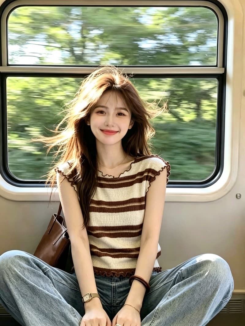보존 섹션 추천 한 부서 프릴 스트라이프 니트 스웨터 여성 여름 새로운 외국 가스 연령 감소 작은 날다 소매 맨위 상세 이미지 2