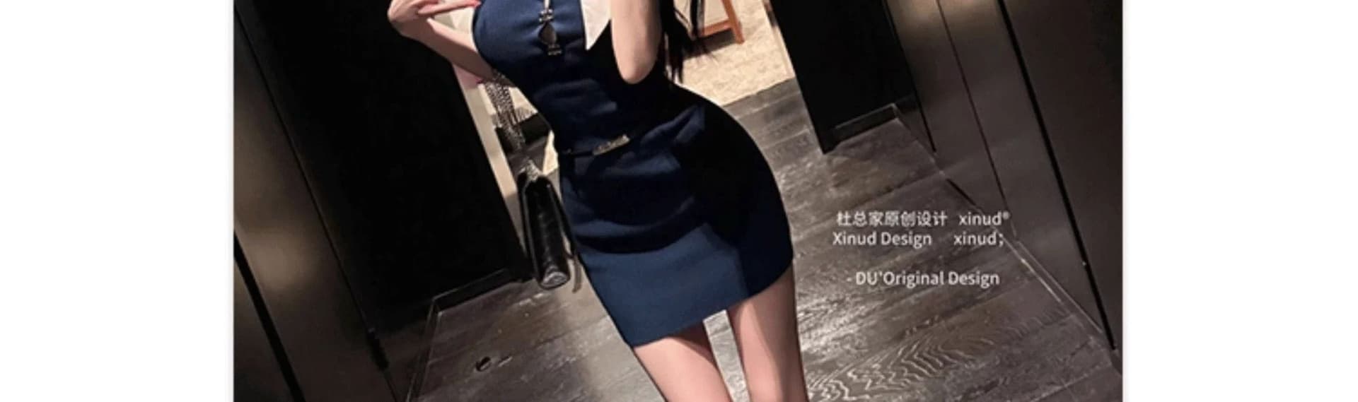 진한 파란색 로얄 자매 센스 행침 목 여성 드레스 섹시함 핫걸 몸매 가꾸기 슬림해 보이는 타이트 스커트 명문 여성 연회 작은 드레스 상세 이미지 3