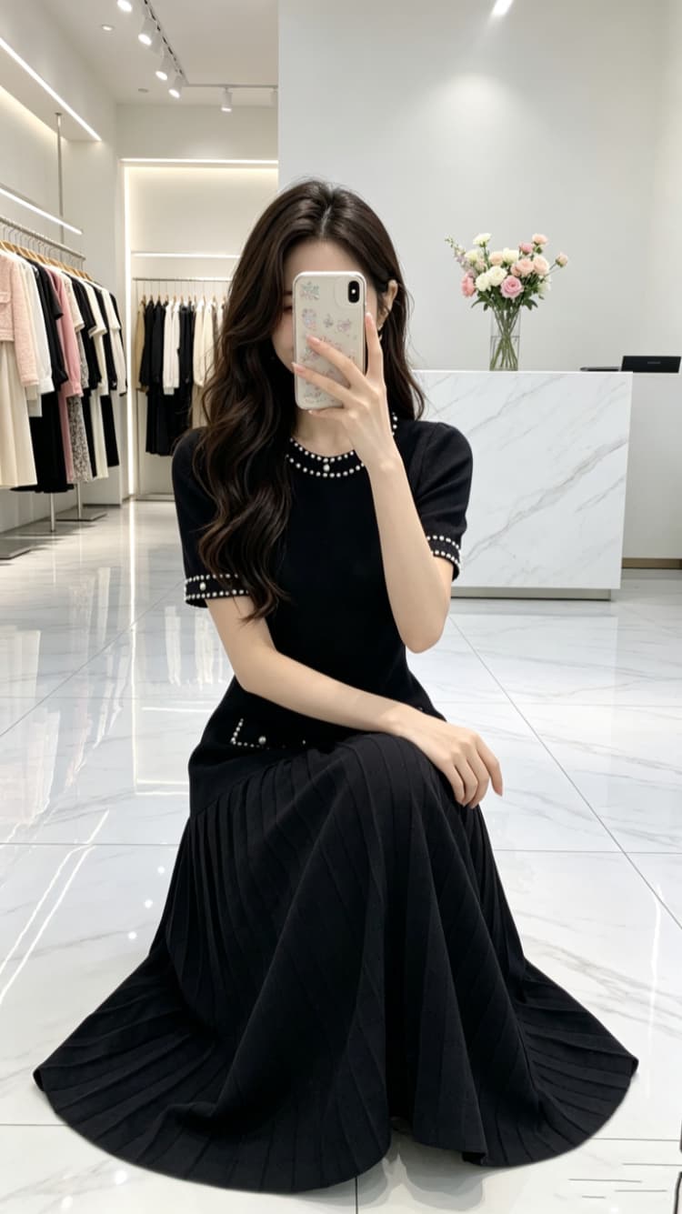 무거운 작업 고급 2026 년 여름 새로운 진주 프랑스식 작은 샤넬 스타일 부드러운 홀로우 아웃 니트 드레스 상세 이미지 12