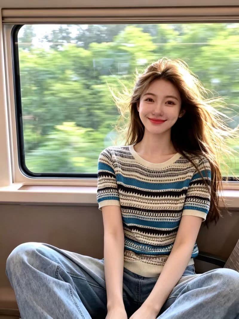 2026 한 부서 레트로 배색 스트라이프 자수 홀로우 아웃 반팔 니트 스웨터 여름 새로운 맨위 루즈핏 슬림해 보이는 여성 상세 이미지 1