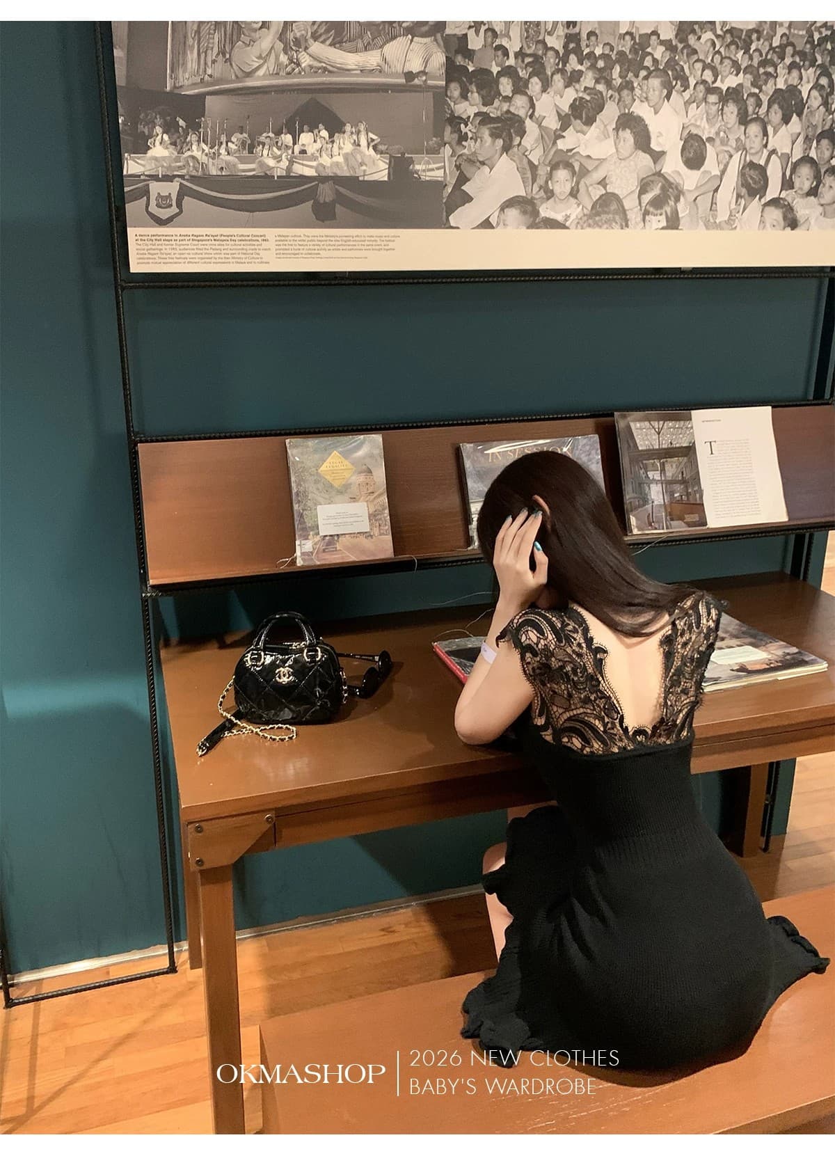 okmashop 몽환 어둠의 언어 레이스 V넥 여성 드레스 봄 여름 품격 몸매 가꾸기 허리 수축 홀로우 아웃 치마 상세 이미지 27