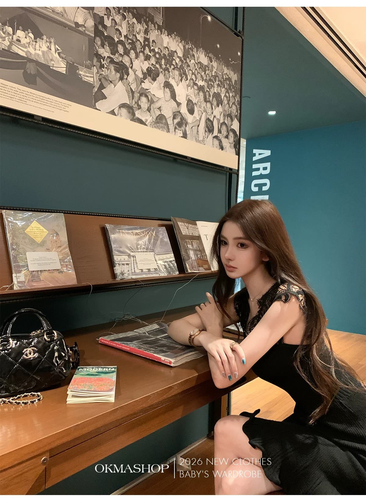 okmashop 몽환 어둠의 언어 레이스 V넥 여성 드레스 봄 여름 품격 몸매 가꾸기 허리 수축 홀로우 아웃 치마 상세 이미지 34