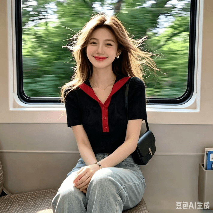 2026 슈퍼 화재 연령 감소 배색 폴로 칼라 반팔 티셔츠 조기 여름 여성 의류 디자인 센스 몸매 가꾸기 외출용 니트 맨위 상세 이미지 5