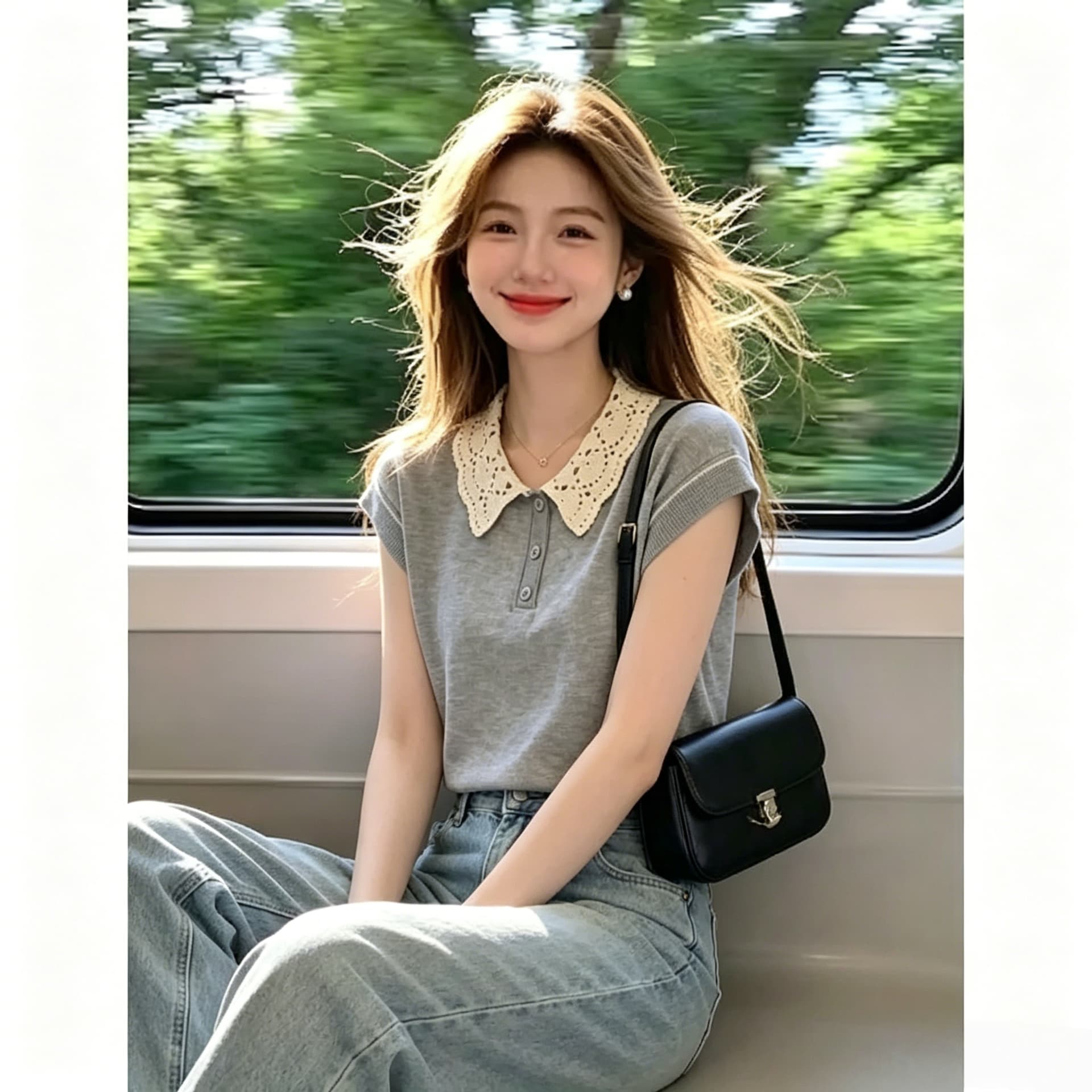 베이비 칼라 Feifei 소매 짠 셔츠 여성 얇은 스타일 여름 새로운 패션 외국 가스 루즈핏 품격 캐주얼 연령 감소 맨위 상세 이미지 6