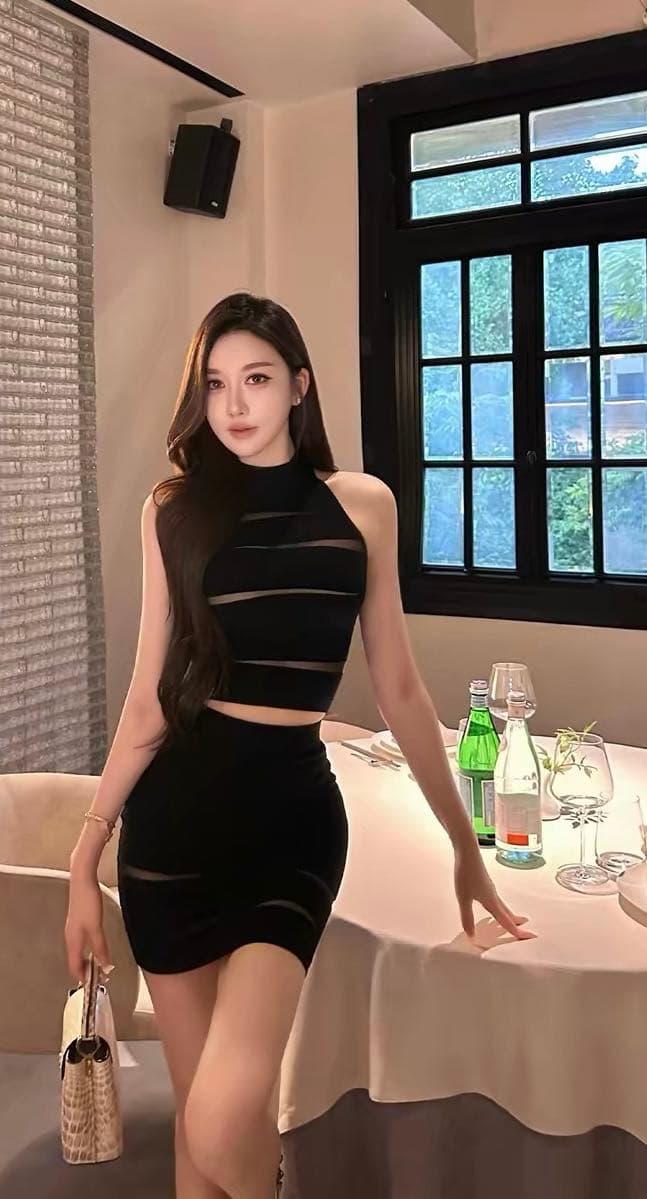 망사 패치워크 홀로우 아웃 민소매 행침 목 조끼 여성 여름 디스플레이 몸 세트 순수한 욕망 타이트 스커트 반신 스커트 투피스 세트 이미지 3