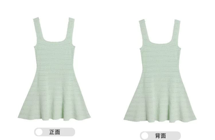 2026 년 한 부서 녹색 u 칼라 홀로우 아웃 민소매 조끼 여성 드레스 여름 허리 수축 슬림해 보이는 한 마디 미니 스커트 상세 이미지 12