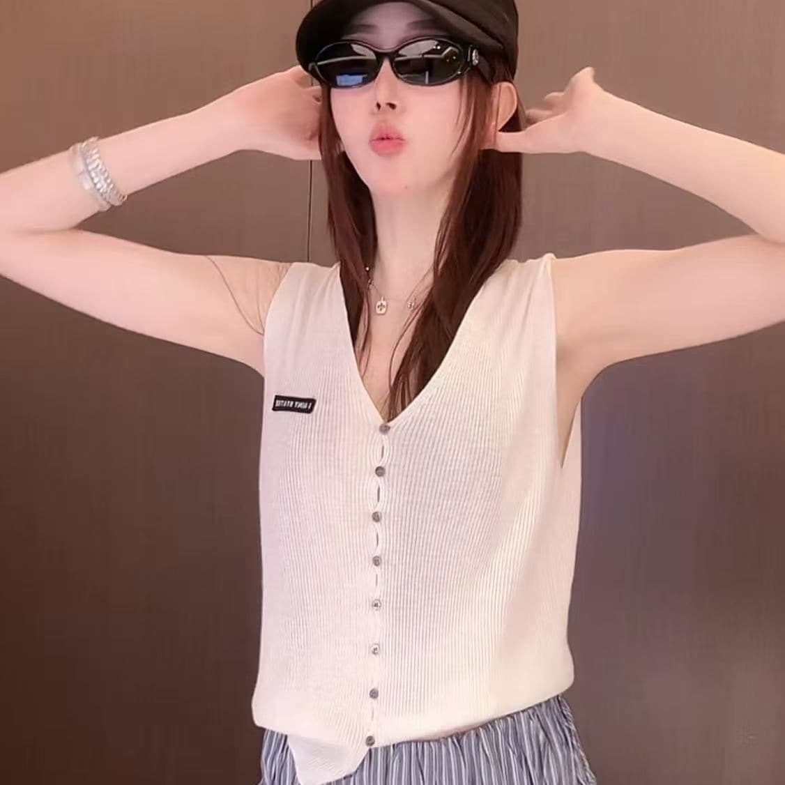 생방송 폭발 무봉제 하나 양 양모 혼합 부드러운 찹쌀 프로 피부 니트 오픈 가디건 조끼 이미지 4