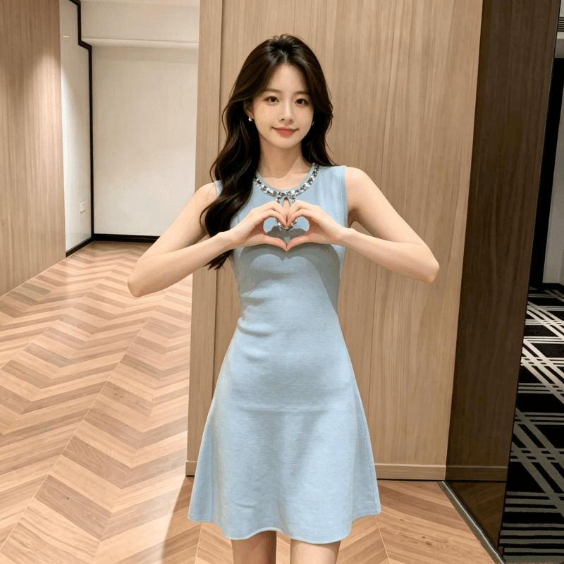 천 금빛 바람 검정색 드레스 2026 여름 새로운 민소매 무거운 작업 그는 벤 바람 한 마디 얼음 실크 니트 작은 검은 드레스 상세 이미지 3