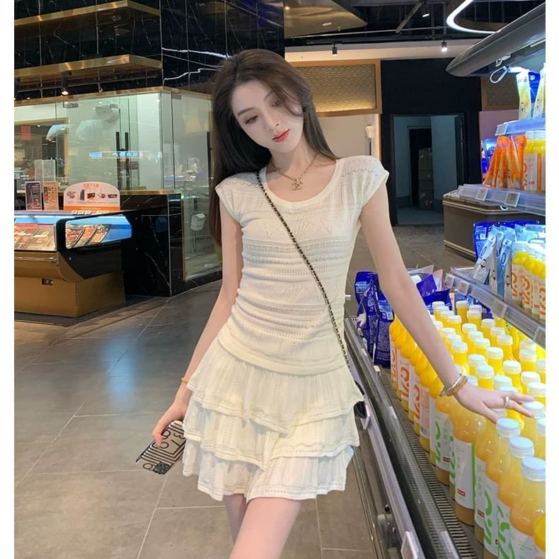 2026 자이언트 잘 생긴 연령 감소 세트 여성 여름 드레스 몸매 가꾸기 슬림해 보이는 소금 부서 빛 요리 한 캐주얼 반팔 미니 스커트 투피스 세트 이미지 2
