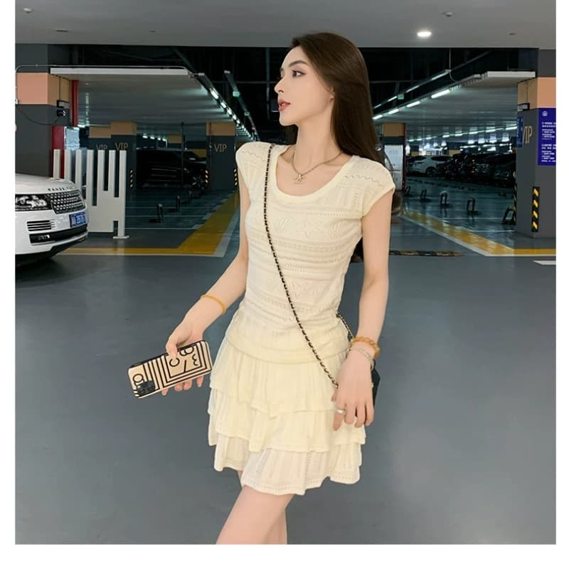2026 자이언트 잘 생긴 연령 감소 세트 여성 여름 드레스 몸매 가꾸기 슬림해 보이는 소금 부서 빛 요리 한 캐주얼 반팔 미니 스커트 투피스 세트 이미지 5