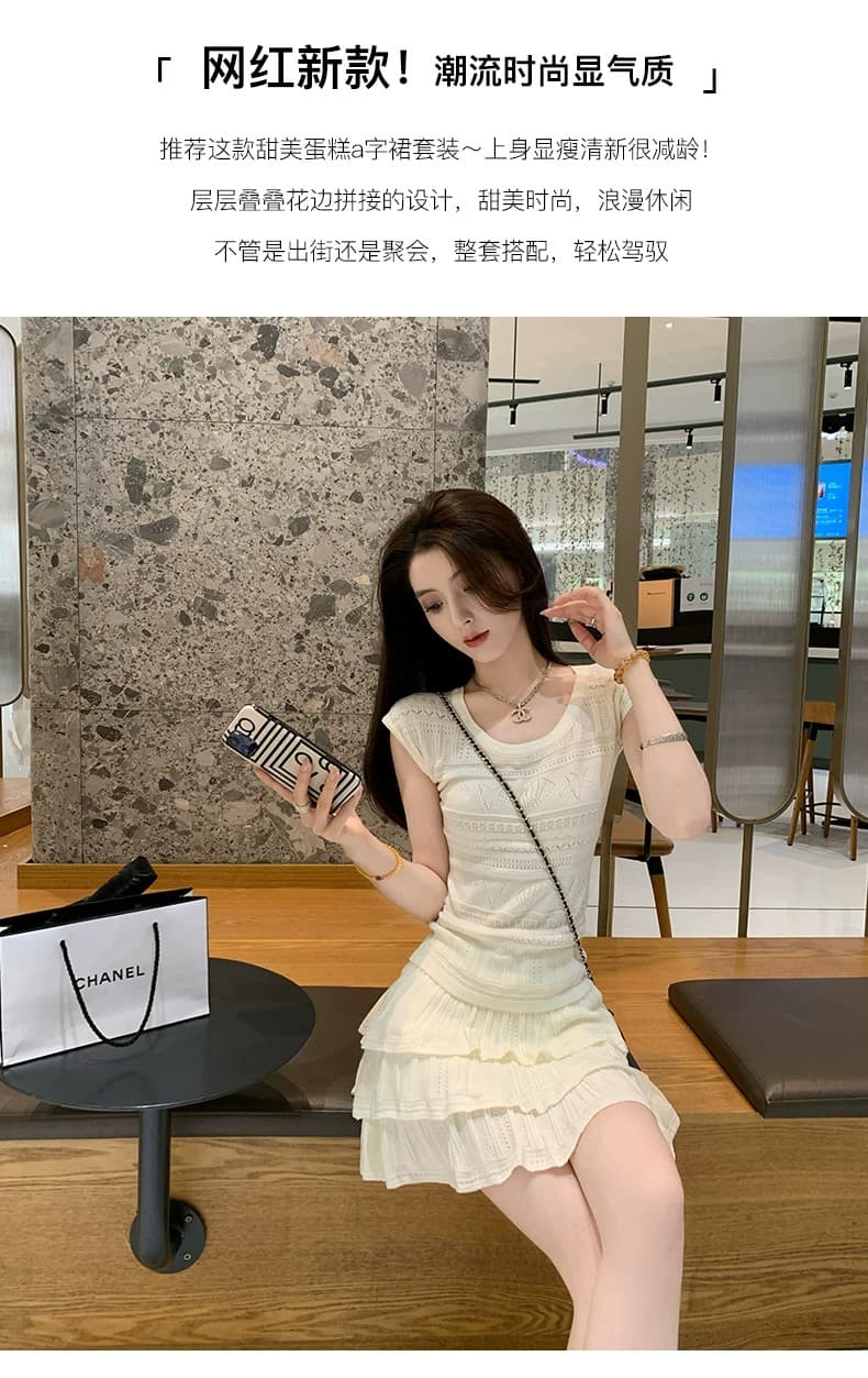 2026 자이언트 잘 생긴 연령 감소 세트 여성 여름 드레스 몸매 가꾸기 슬림해 보이는 소금 부서 빛 요리 한 캐주얼 반팔 미니 스커트 투피스 세트 상세 이미지 2