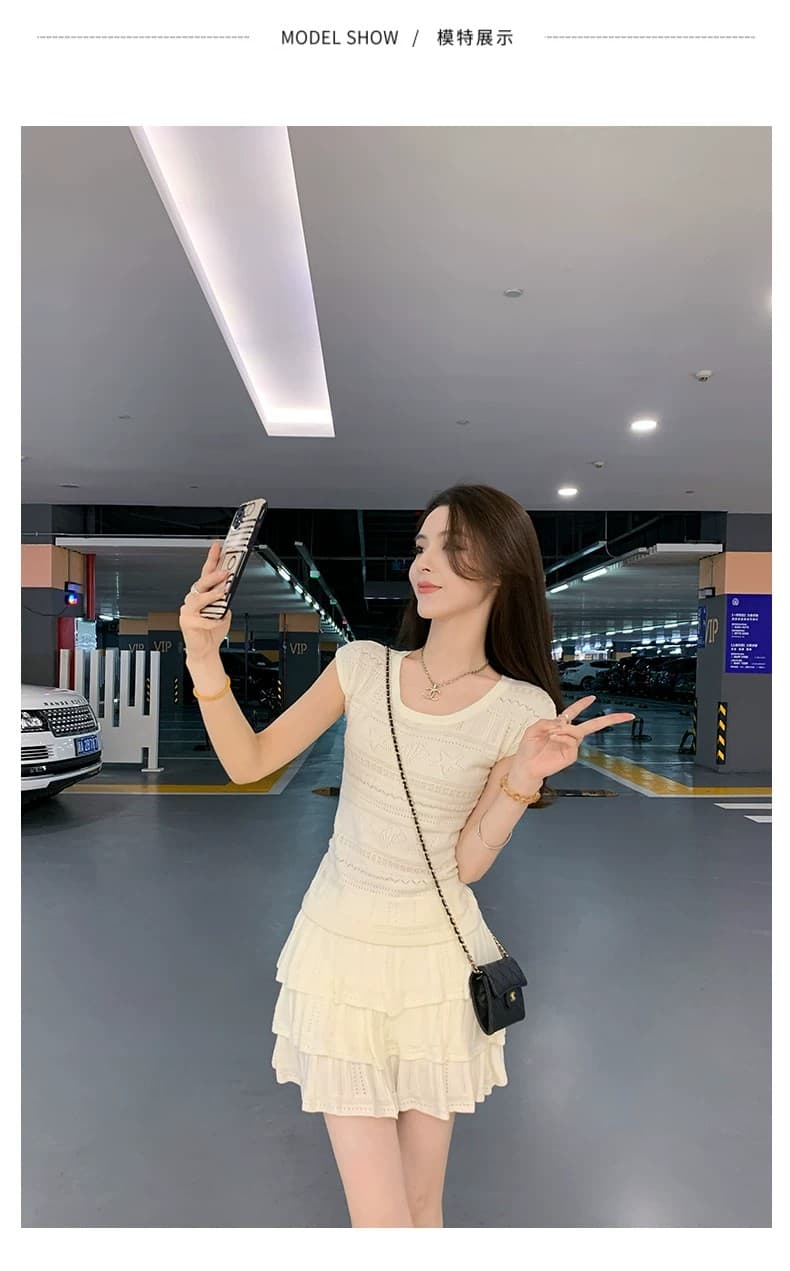 2026 자이언트 잘 생긴 연령 감소 세트 여성 여름 드레스 몸매 가꾸기 슬림해 보이는 소금 부서 빛 요리 한 캐주얼 반팔 미니 스커트 투피스 세트 상세 이미지 10