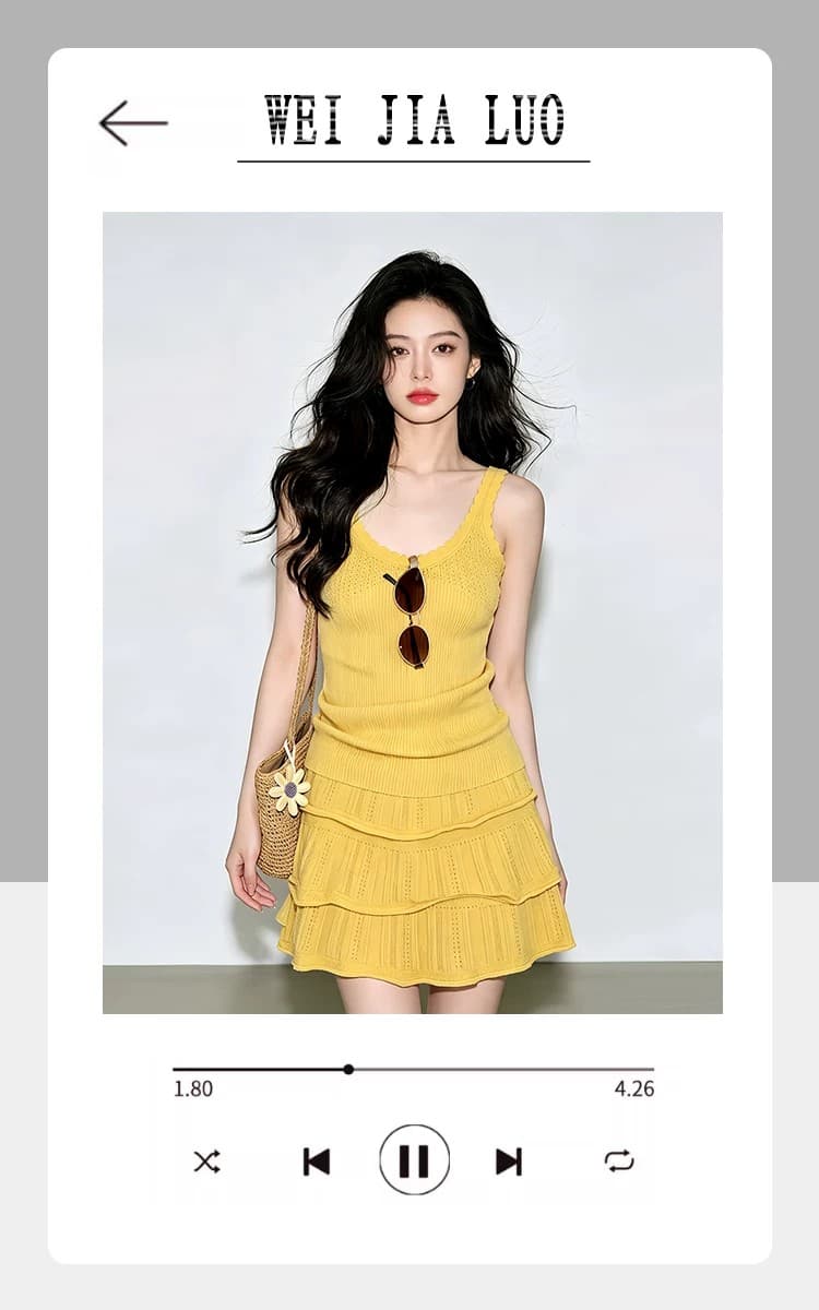 한 부서 전체 집합 ootd 착용 가져 가라. 고유 한 아름다운 부드러운 바람 황색 캐미솔 미니 스커트 투피스 슈트 26 여름 상세 이미지 1