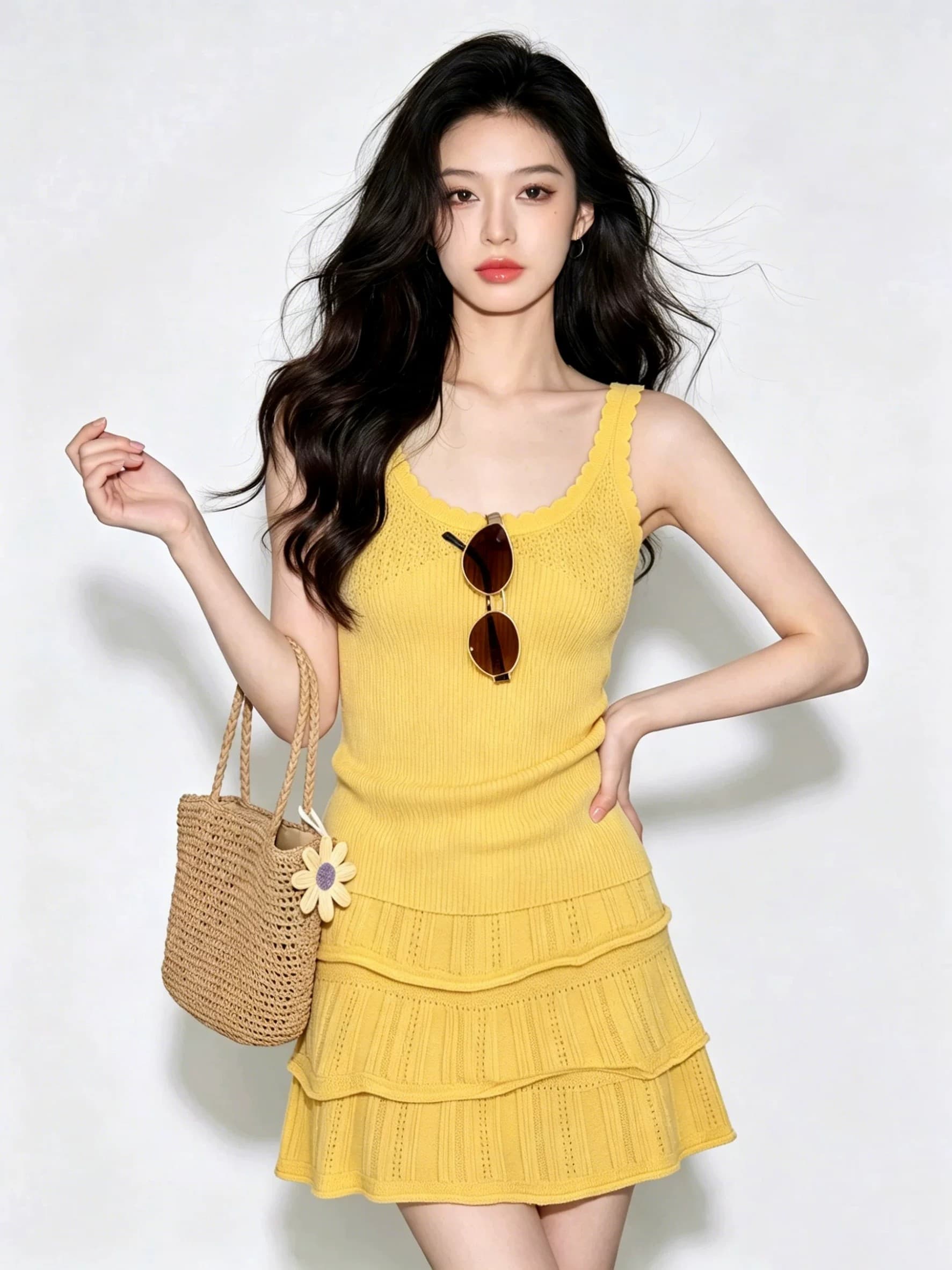 한 부서 전체 집합 ootd 착용 가져 가라. 고유 한 아름다운 부드러운 바람 황색 캐미솔 미니 스커트 투피스 슈트 26 여름 상세 이미지 7