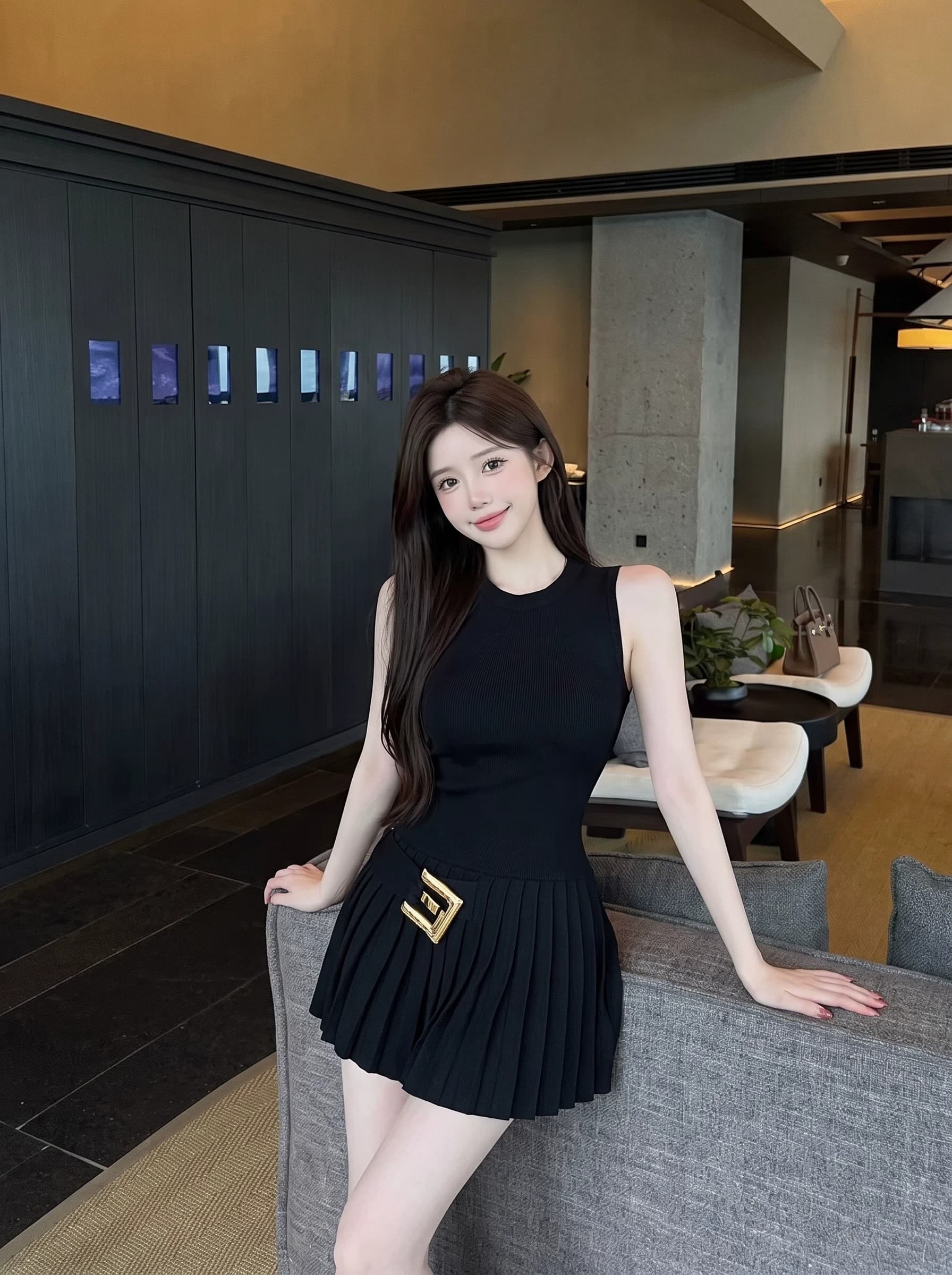 프랑스식 천 금빛 바람 화이트 민소매 여성 드레스 여름 허리 수축 플리츠 몸매 가꾸기 슬림해 보이는 금속 버클 장식 A라인 스커트 상세 이미지 11