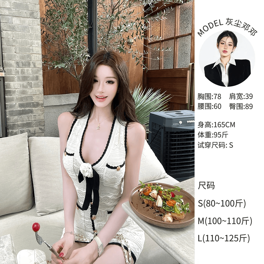 생방송 폭발 먼지 덩 덩 무고한 천 골드 프랑스식 나비 매듭 브로치 V넥 민소매 모직물 드레스