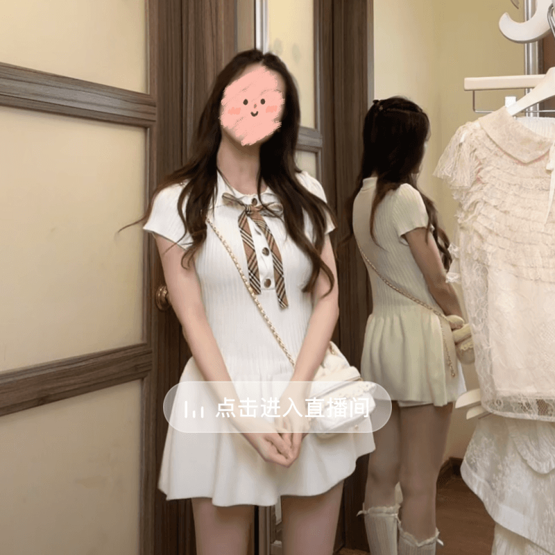 2026 년 학원 POLO 칼라 나비 매듭 몸매 가꾸기 니트 꽃밭 작은 키 프랑스식 허리 수축 미니 스커트 여성 여름 이미지 2