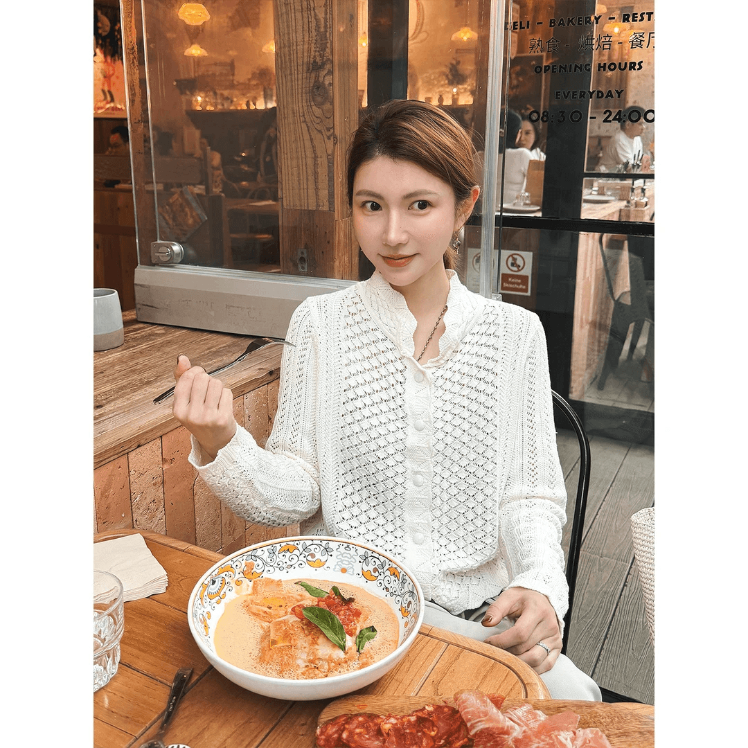2026 년 일본식 미니멀리즘 무거운 작업 수공 크로 셰 뜨개질 레이스 폴로 칼라 홀로우 아웃 긴팔 오픈 가디건 여성 뜨개질 얇은 맨위 상세 이미지 4