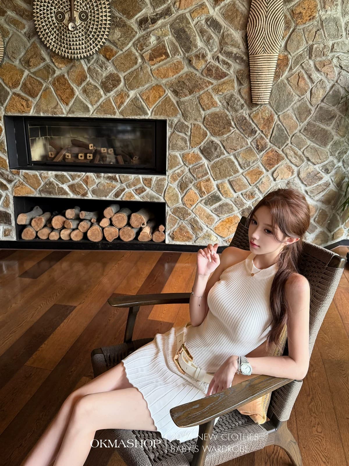화이트 제직 조용한 시리아 니트 행침 목 여성 드레스 여름 섹시함 오프숄더 플리츠 스커트 허리 수축 치마 상세 이미지 10