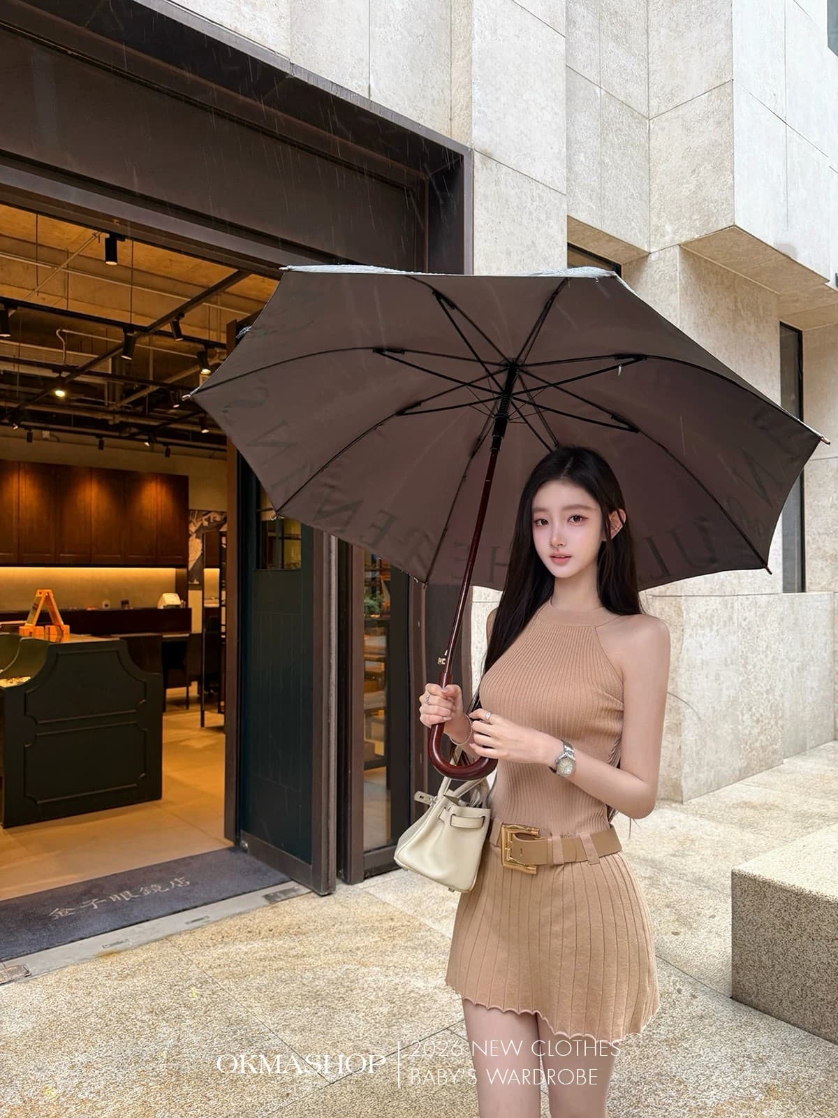 화이트 제직 조용한 시리아 니트 행침 목 여성 드레스 여름 섹시함 오프숄더 플리츠 스커트 허리 수축 치마 상세 이미지 17