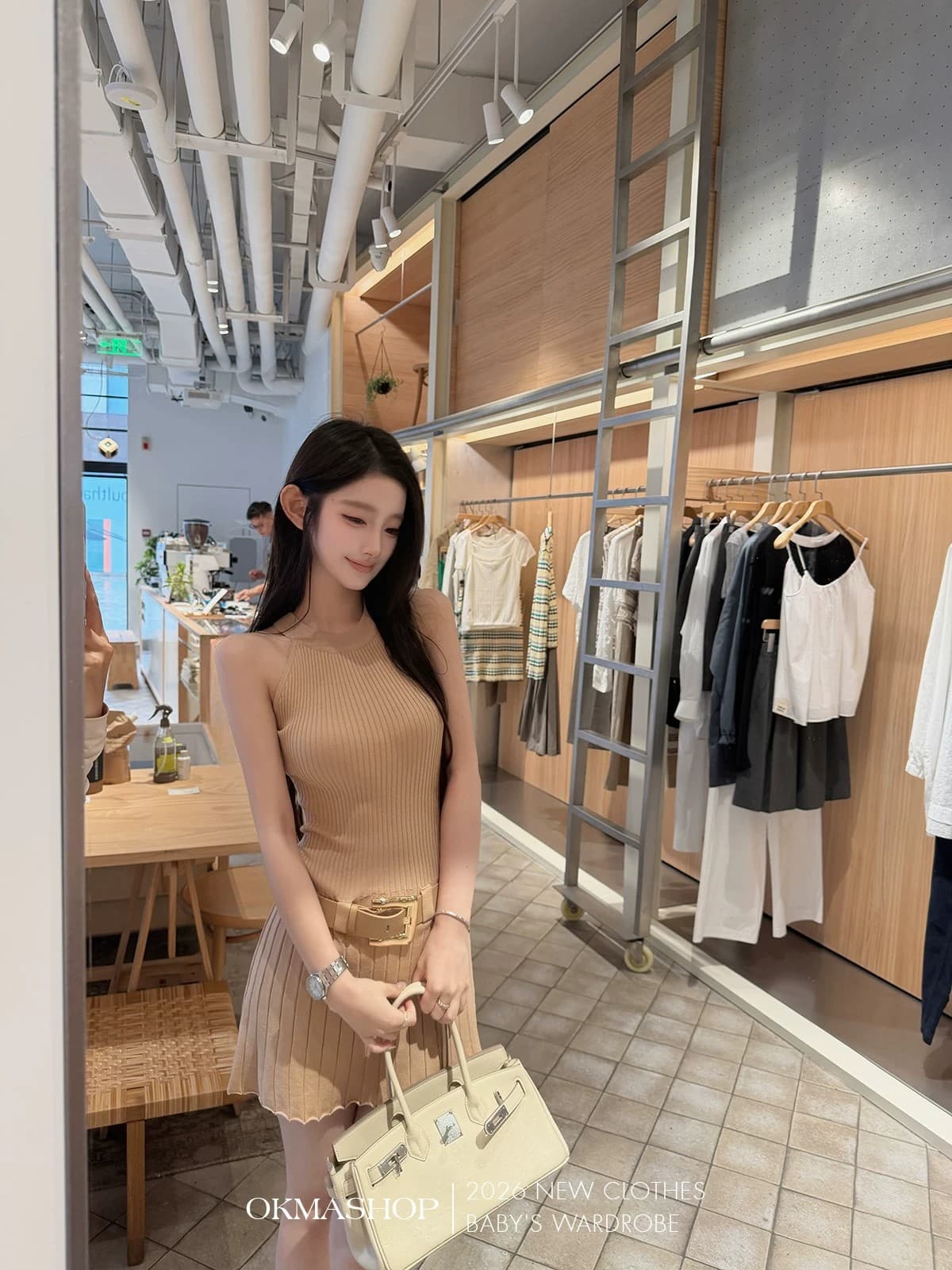 화이트 제직 조용한 시리아 니트 행침 목 여성 드레스 여름 섹시함 오프숄더 플리츠 스커트 허리 수축 치마 상세 이미지 24