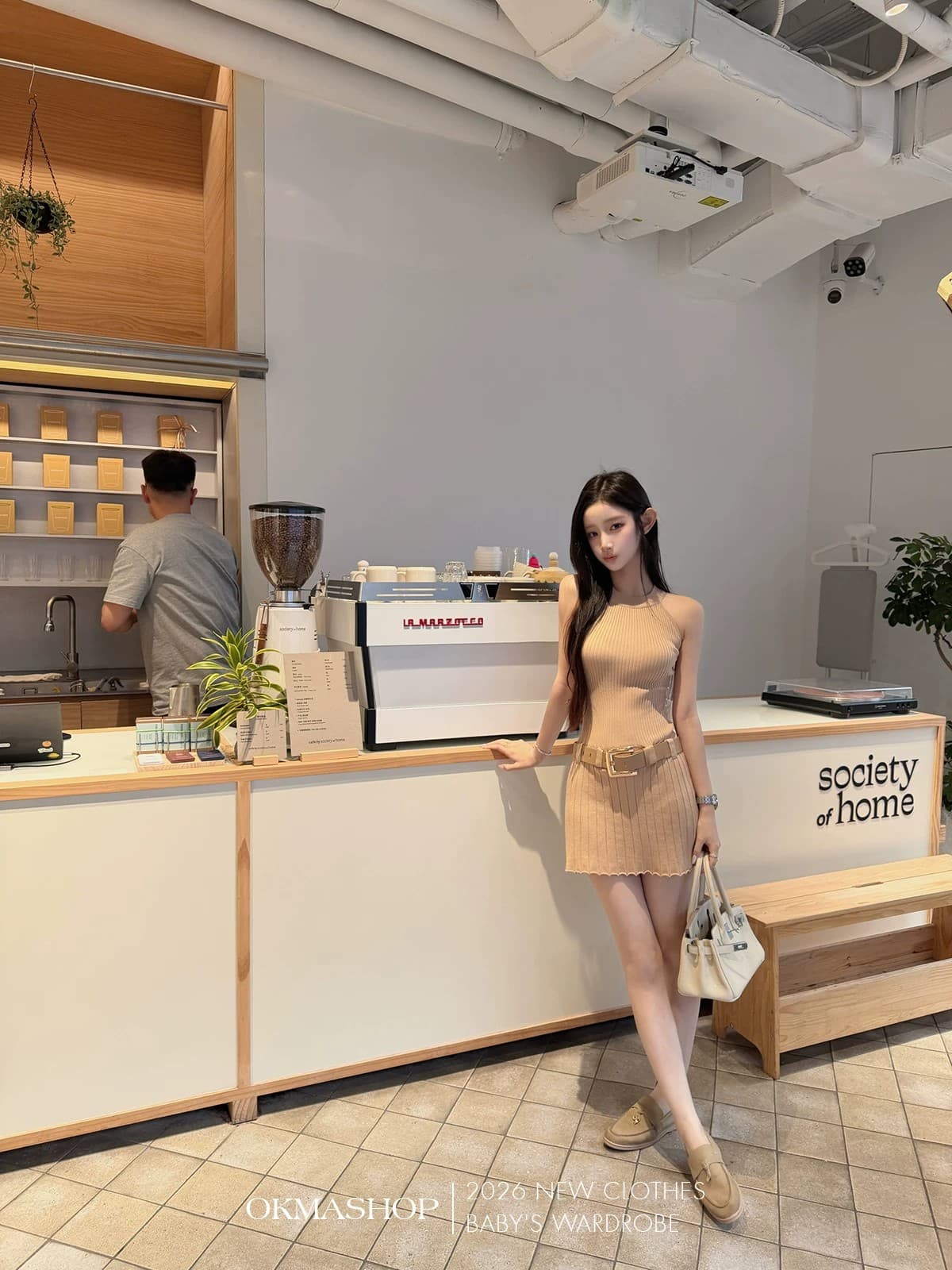 화이트 제직 조용한 시리아 니트 행침 목 여성 드레스 여름 섹시함 오프숄더 플리츠 스커트 허리 수축 치마 상세 이미지 32
