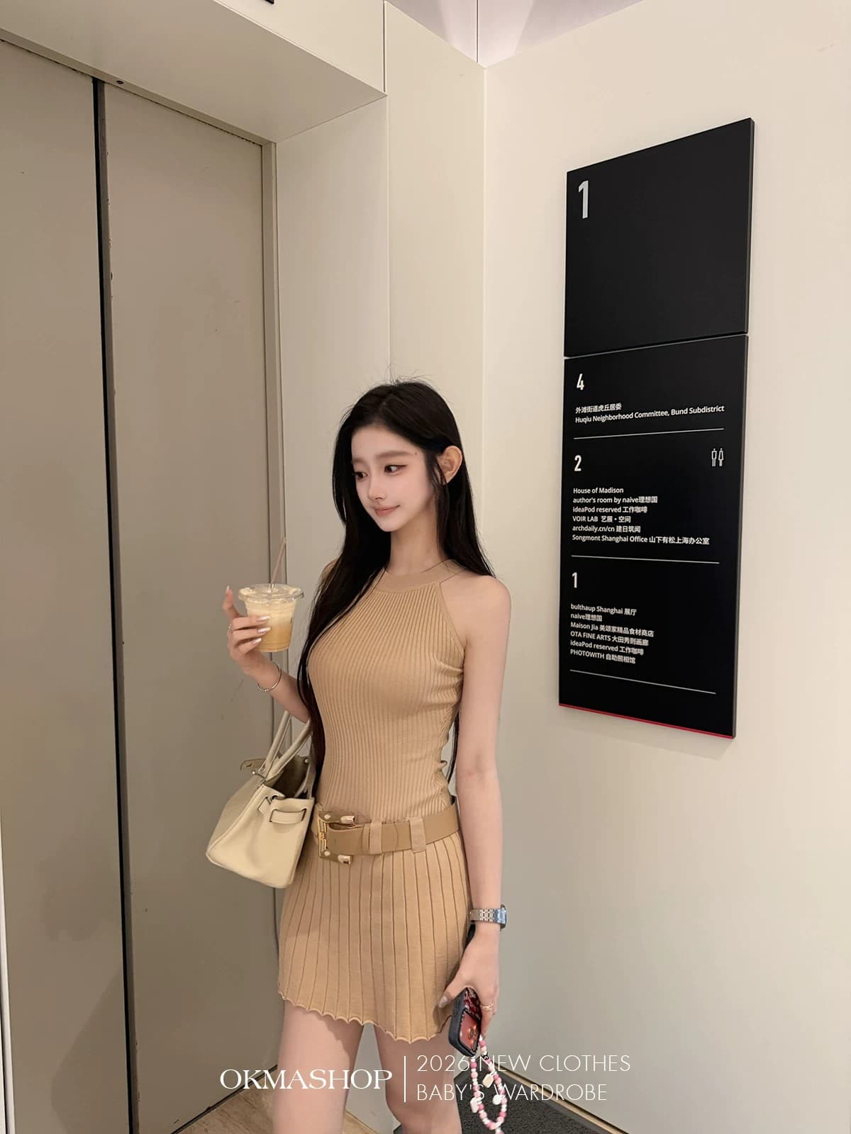 화이트 제직 조용한 시리아 니트 행침 목 여성 드레스 여름 섹시함 오프숄더 플리츠 스커트 허리 수축 치마 상세 이미지 39