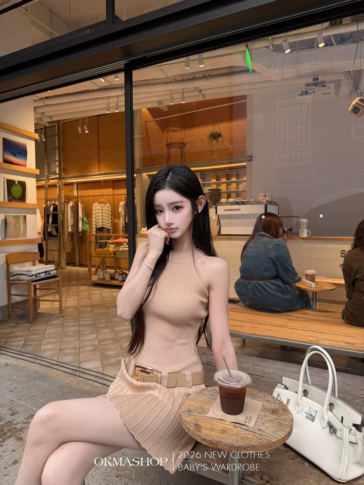 화이트 제직 조용한 시리아 니트 행침 목 여성 드레스 여름 섹시함 오프숄더 플리츠 스커트 허리 수축 치마 상세 이미지 40