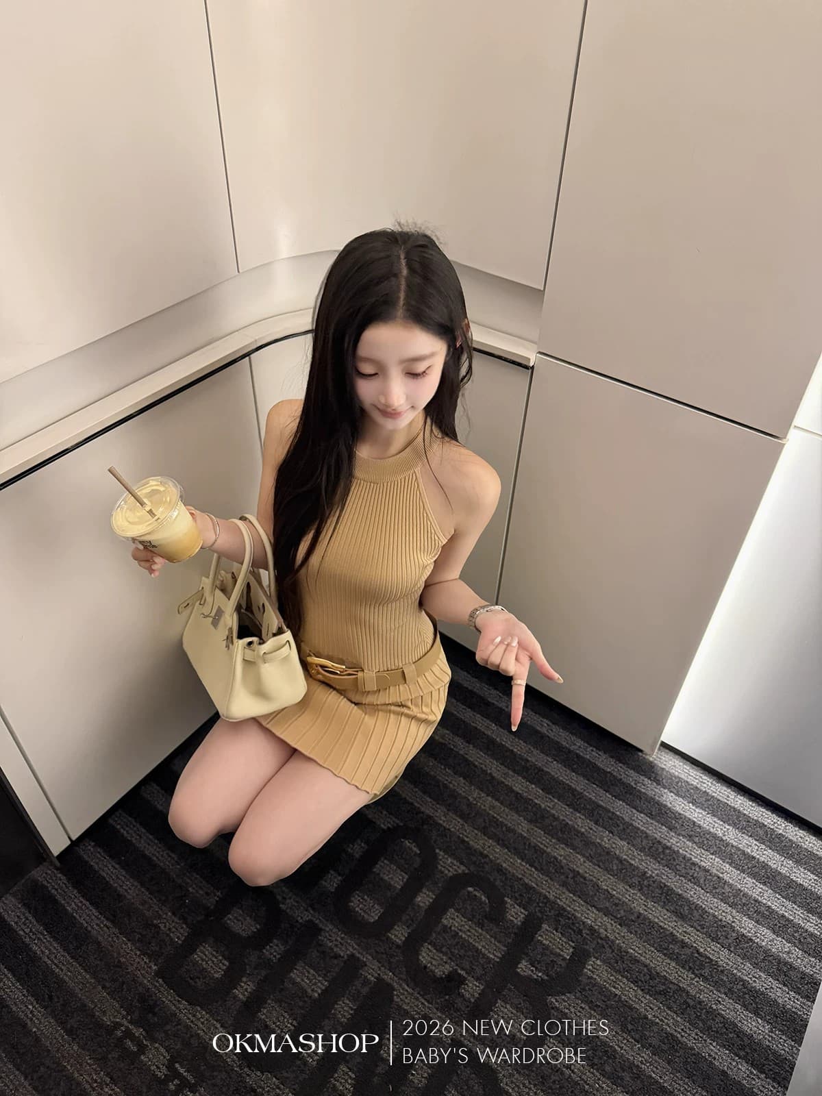 화이트 제직 조용한 시리아 니트 행침 목 여성 드레스 여름 섹시함 오프숄더 플리츠 스커트 허리 수축 치마 상세 이미지 42