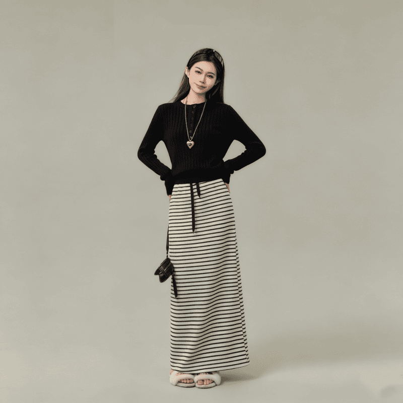한 부서 전체 집합 착용 가져 가라. 부드러운 바람 레트로 황색 맨위 반신 스커트 투피스 슈트 2026 가을 섹션 세트 이미지 4