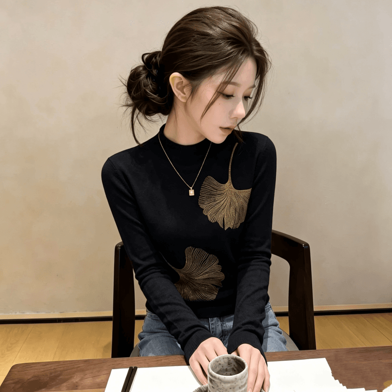 세련된 디자인 센스 반하이넥 긴팔 니트 스웨터 여성 가을 인사이드 가져 가라. 프린트 다용도 동정 고유 한 Chic 맨위 이미지 3