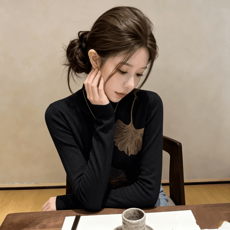 세련된 디자인 센스 반하이넥 긴팔 니트 스웨터 여성 가을 인사이드 가져 가라. 프린트 다용도 동정 고유 한 Chic 맨위 상세 이미지 4