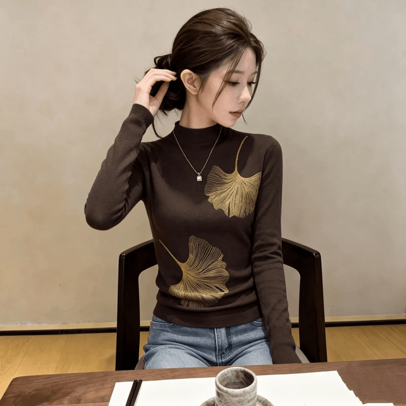 세련된 디자인 센스 반하이넥 긴팔 니트 스웨터 여성 가을 인사이드 가져 가라. 프린트 다용도 동정 고유 한 Chic 맨위 상세 이미지 10