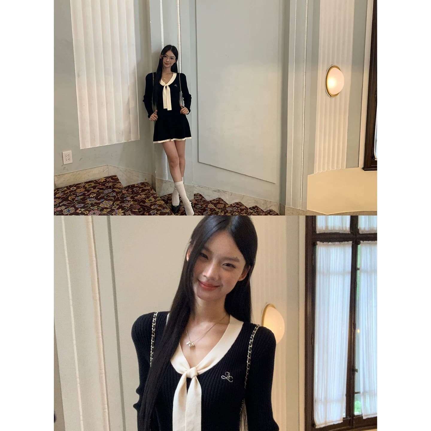레드 맨 큐레이터 소매 여성 드레스 가을 자이언트 잘 생긴 ~ 중 프랑스식 검정색 관대 한 점잖은 아름다운 페이크 레이어드 치마 이미지 3